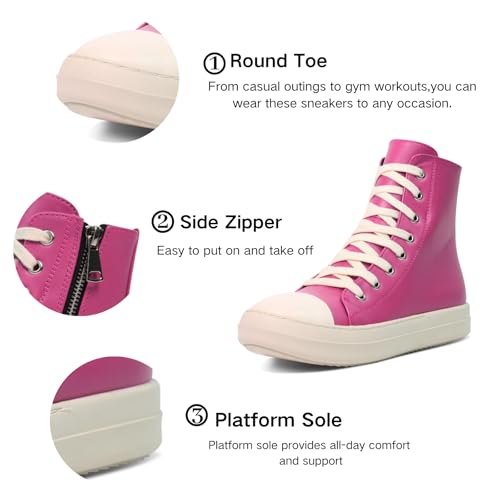 Image of IMPREMEY Women's High Top Sneakers Lace Up PU Leather Shoes with Thick Soles and Zipper, Fashionable Walking Shoes