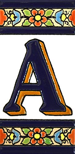 Letras y números con todo el abecedario, forma tus letreros en azulejo de cerámica policromada, pintados a mano en técnica cuerda seca. (Letra “A”)