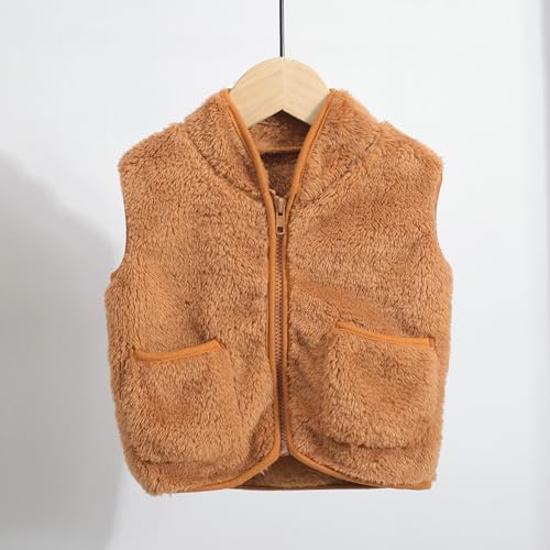 Toddler Baby Fleece Vest Little Boys Girls Fuzzy Sherpa Waistcoat Sleeveless Zip Up Fall Winter Jacket with Pockets2