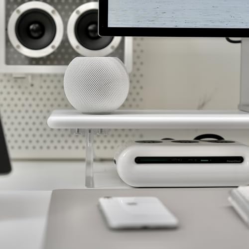Image of Bamboo Monitor Stand Riser with Acrylic Legs for Desk, 31.5 Inches Desktop Shelf Supports for PC Computer Monitor, Laptops, Printer, Speakers (White)