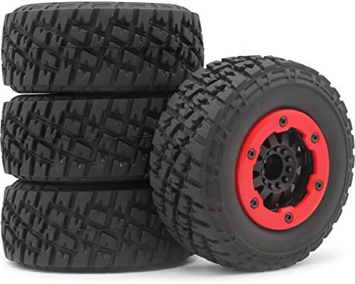 4pcs 1/10 RC 2.2/3.0 Short Course SC Tires & Hex 12mm Beadlock Wheels Red Color plastice Rims