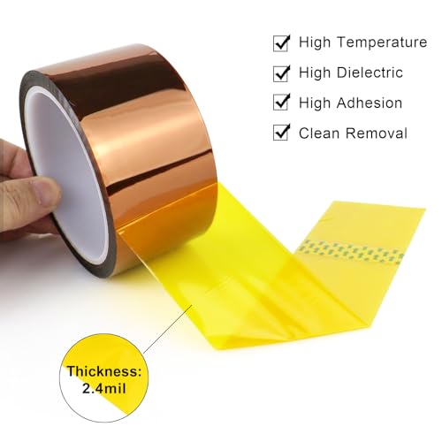 Image of BOMEI PACK Polyimide Tape, 8 Pack High-Temperature Resistant Tape 2inch x 33m(108ft), No Residue Heat-Resistant Tape for Electric Task, 3D Printing, Soldering, Sublimation, Masking