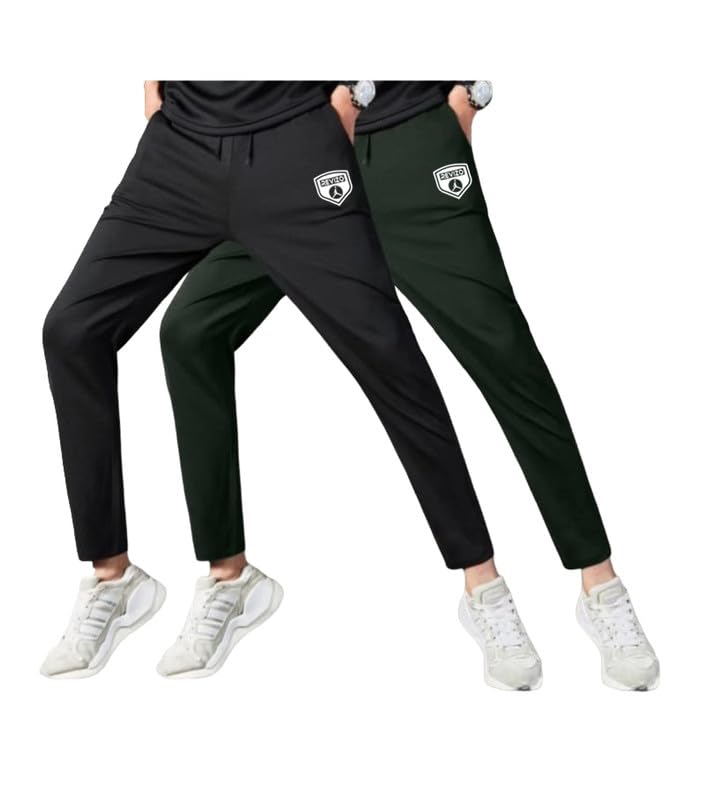 Latest Men's Slim Trackpants| Lowers for Men 4 Way 4way Fabric Blend (Black & Green)-image-15