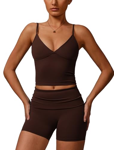 IMEKIS Sport Set für Damen Gym Outfit Gepolstert Yoga Crop Top und High Waist Shorts Zweiteiler Sportanzug Sommer Fitness Workout Bekleidung Kaffee S IMEKIS Sport Set für Damen Gym Outfit Gepolstert Yoga Crop Top und High Waist Shorts Zweiteiler Sportanzug Sommer Fitness Workout Bekleidung Kaffee S