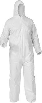 PSBM Disposable Coveralls White 30G PP 2X-Large, 25 Pack Hood Elastic Cuffs Ankles Waist for Industrial Protection & Warehouses