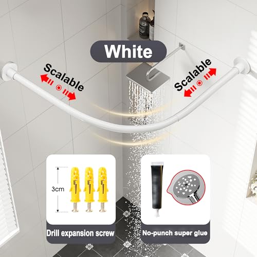 Verstellbare Duschvorhangstange L Form Ohne Bohren, Duschstange Für Duschvorhang 304 Edelstahl, Ohne Deckenhalterung Erweiterbar Gebogene Eckduschstange, Für(Size:A 70-95m x 70-95cm,Color:weiß)