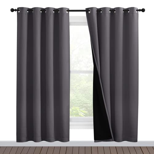 NICETOWN Grey Full Shade Curtain Panels, Pair of Energy Smart & Noise Blocking Out Blackout Drapes for Dining Room Window, Thermal Insulated Guest Roo