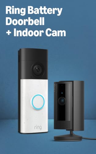 Image of Ring Battery Doorbell (newest model) Speckled White, with Indoor Cam, Black
