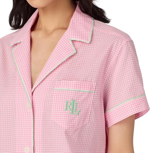 Lauren Ralph Lauren Women's Short Sleeve Notch Collar Cropped Pant Pj Set3