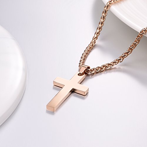 Prosteel Womens Cross Necklace Pendant Chain 22 Inch Jewelry Gift Women Men Rose Gold Stainless Steel Fashion Simple Cross Necklaces #TOP5