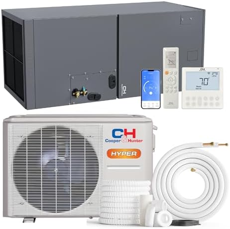Cooper & Hunter Hyper 18,000 BTU Single Zone Central Mini Split Air to Air Heat Pump System – 1.5 TON Multi-Position Air Handler Unit – 18 SEER – 25FT Installation Kit – 230V