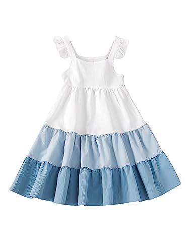 COZYEASE Girls' Color Block Ruffle Trim Sleeveless High Waist Flared Long Cami Dress
