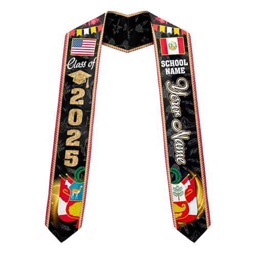 MonkeyVan Personalized Peruvian Graduation Sash, Custom Peruvians American Flag Graduation Stole 2025, Peru Graduation Stole S379