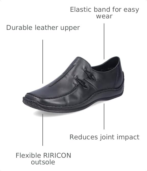 Image of Rieker L1751 Celia Leather Slip-On Women's Shoes - Comfortable High-Coverage Loafers with Elegant Stitch Detailing, Anti-Stress and Flexible Everyday Support