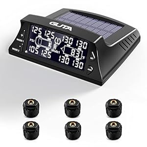 GUTA RV Solar Tire Pressure Monitoring System – Tire Pressure Monitoring System with 6 External Sensor (0-188 PSI), RV TPMS, LCD Display, Real-time Monitor Pressure, Sleep Mode