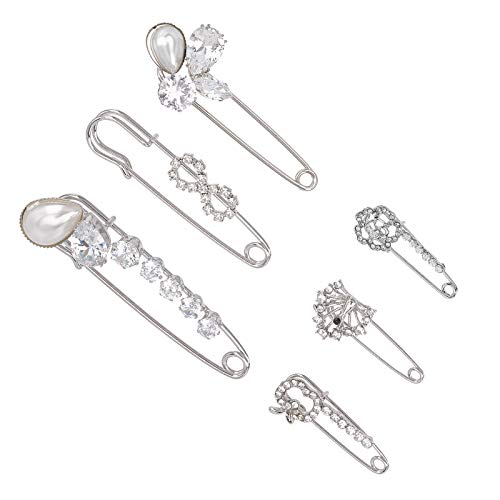 PH PandaHall 6pcs Brooch Pins Brooches Rhinestones Flower Heart Safety Pin Brooch Jewelry for Women Scarf Lapel Collar Sweater Hat Christmas Valentine's Gifts