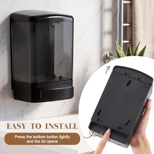 Image of Hushee 8 Pcs Plastic Wall Mounted Soap Dispenser Commercial Manual Soap Containers Wall Dispenser for Kitchen Shower Hotel Liquid Shampoo Gel Chamber (33.8 oz 1000 ml,All Black)