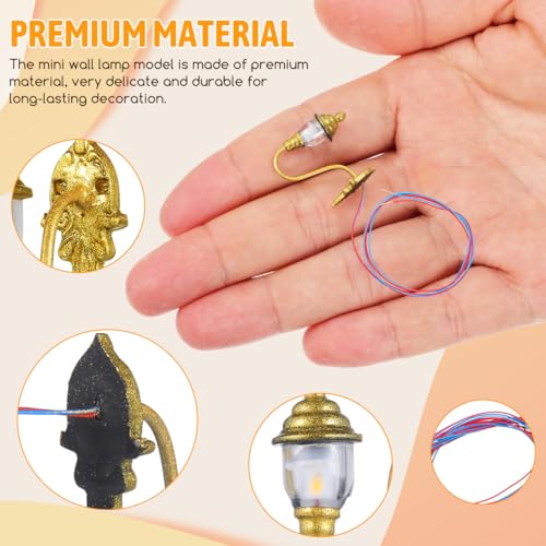 Image of DOITOOOL 4 Pcs Dollhouse Wall Lights, Mini Vintage Doll House Lights Dollhouse Wall Sconces 1:87 Scale Miniature Lamps Models for DIY Micro Landscape Sand Table Ornaments, Golden