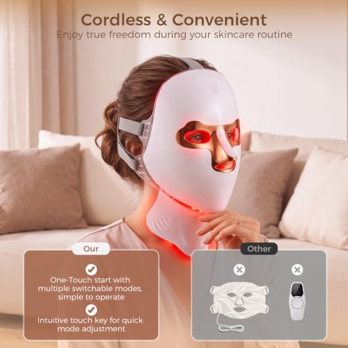 Red Light Therapy for Face & Neck, Wireless LED Face Mask Skincare | Rechargeable Red Light Therapy Facial Mask with Timing Function Full Coverage for Home, Travel, Yoga and Sleep At Home - image 4