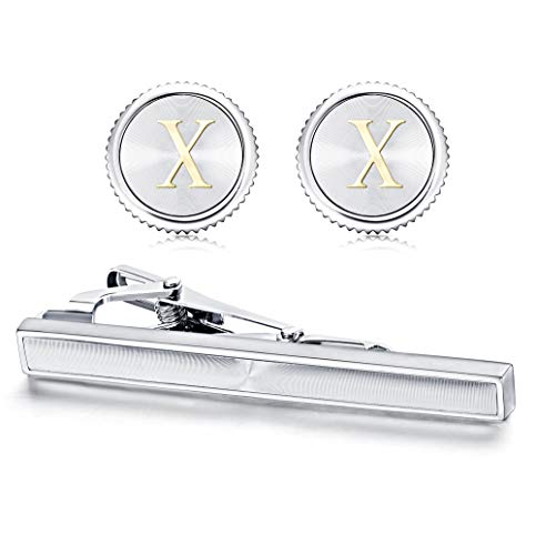 FIBO STEEL Personalized Initial Cufflinks Tie Clips Set for Men Gifts Custom Letter Wedding Cufflinks Case