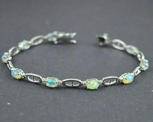 925 Sterling Silver Natural Oval Ethiopian Opal Wedding Bracelet Gift Jewelry #TOP1