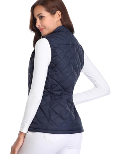 fuinloth Damen Weste, Herbst Leichte Steppweste Westen Ärmellos Jacke Kurz Vest Gilet Dunkel Blau M