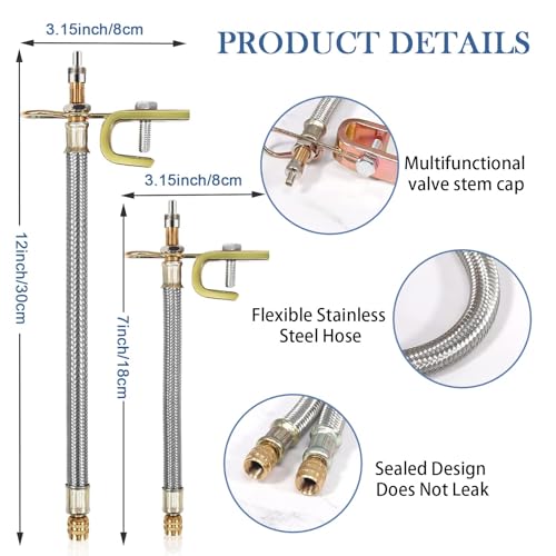 Image of 8 Pieces Tire Valve Extension, 2 Pieces Dual Tire Valve Extension Valve Stem Installation Tool with 6Pcs 45 90 135 Degree Brass Valve Stem Extender Tire for RV Bike Motorcycle Car (7.1 in, 11.8 in)
