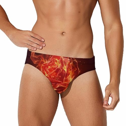 Burning Red Rose Novelty Men's Brief Swimwear Pants Swimming Trunks Beach Shorts Underwear