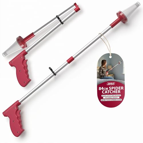 ZENO Spider Catcher 84CM | Spider Catcher with Long Handle | Humane Bug Catcher Tool for Safe Spider & Insect Removal at Home | Easy One Hand Trigger Grip Soft Anti Crush Bristles (Dark Pink)