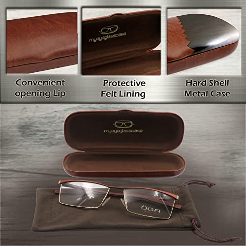 MyEyeglassCase Men Small Glasses case - Eyeglasses Hard Shell Holder Pouch & Cloth-Reading Slim & Narrow Case Heavy Duty