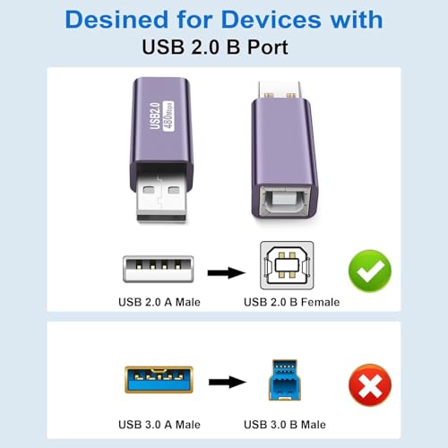 Image of ETZIN USB to USB B Adapter,USB 2.0 A Male to USB B Printer Female Conncet Extender, MIDI Type A to B Converter for Laptop /Computer /Hard Drive /Printer /Scanner Extender Connection EPL-1575CC