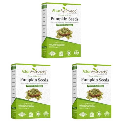 Image of Attar Ayurveda Raw pumpkin seeds for eating (250 grams) | Protein and Fiber Rich Superfood | Unsalted, unroasted (Pack of 3)