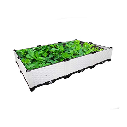 Hershii Hochbeete-Kit DIY Garten wachsen Bett Rechteckige Pflanzenbehälter Kits Gemüse Kräuter Blumen Großer Pflanzkasten für Balkon Drinnen Draußen, Kunststoff Polyrattan Geflecht Weiß 117 x77x22 cm