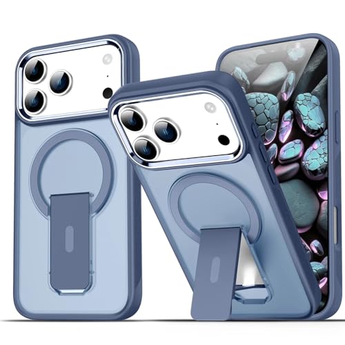 Étui magnétique iPhone 17 Pro Max bleu mat avec support pliant