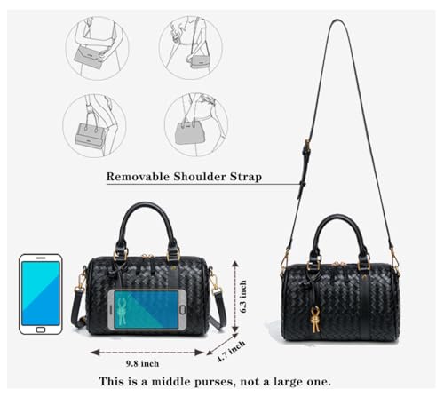 Woven Leather Handbag Boston Bag for Women Crossbody Bags Designer Small Woven Purses Top Handle Bag Barrel Purse (White) by YP - Used condition - Image 5