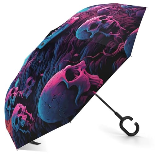 Parapluie inversé motif tête de mort résistant au vent pour sac à dos