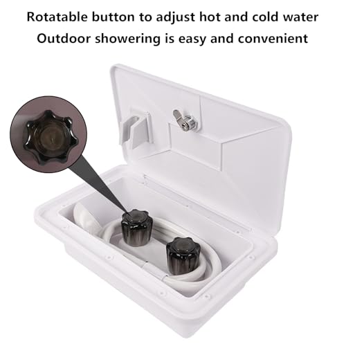 Wohnmobildusche, Campingdusche Außendusche Duschkabine für den Außenbereich, Wohnmobil, mit Schalter warm und kalt, und Duschkopf für Wohnmobil, Marine, Wohnwagen, Weiß