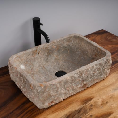 Gray Marble Vessel Sink with Delicate Gold Veining, Hand-Carved, 20" x 14" x 5.5" by MIDUSO - Used condition - Image 3
