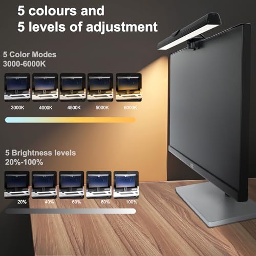 Zwzasm Barra de luz para monitor de computador, lâmpada de LED para cuidados com os olhos, barra de
