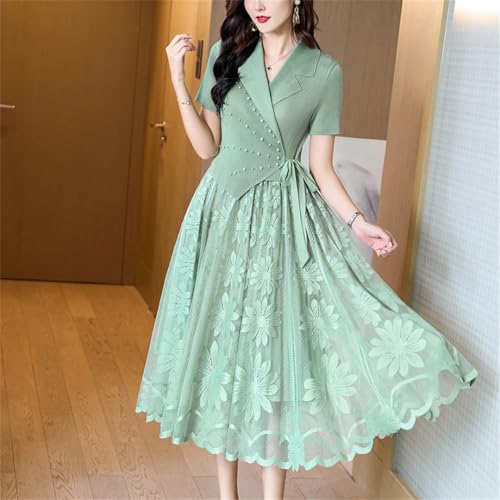Women Print Patchwork Midi Pleated Dress Summer Short Sleeve V-Neck Elegant Dress Korean Vintage Dress4