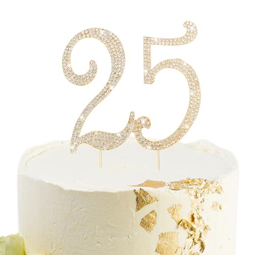 BAHABY Gold Rhinestone 25th Birthday Topper