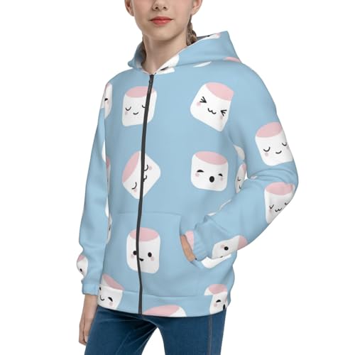 Cartoon Sushi Kids Pullover Hoodies Boys Zip Up Sweatshirts Girls Athletic Clothes with Pocket