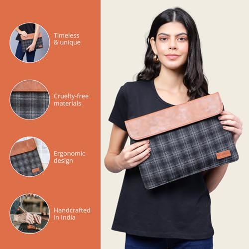 Image of HAMELIN MacBook Sleeve for 14 Inch Laptops | Vegan Leather Cover Bag for Laptop, Notebook & Tablets | Waterproof Laptop Hand Bag for Men & Women | Stylish Case for Office & Travel | Slate Grey