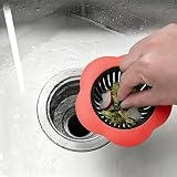 1 Pack Flower-Shaped Sink Filter- Silicone Anti-Clog Hair Catcher for Bathroom Kitchen Drain, Wide Rim 4.5″ Fit, Red