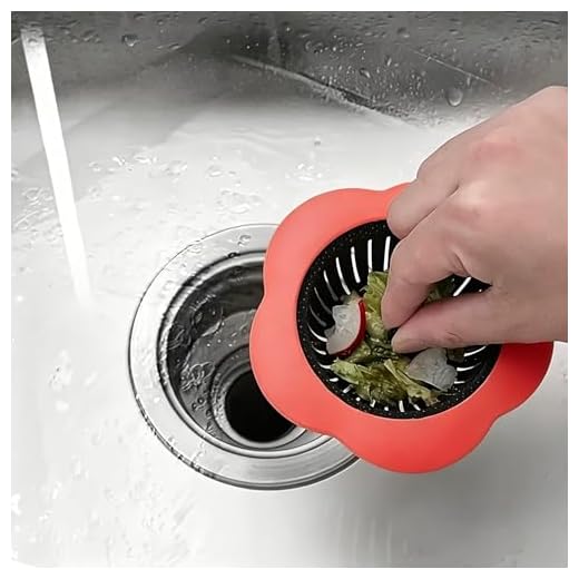 1 Pack Flower-Shaped Sink Filter- Silicone Anti-Clog Hair Catcher for Bathroom Kitchen Drain, Wide Rim 4.5" Fit, Red