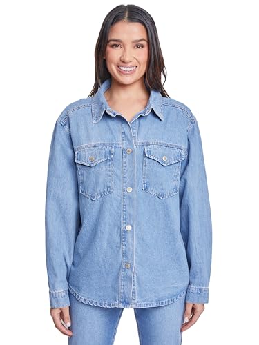 Royalty For Me womens Ymi Jeans Women’s Denim Shacket With Flap Front Pockets