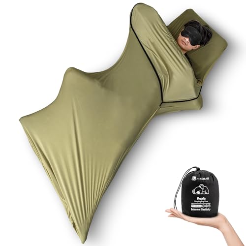 HIKEMAN Lightweight Sleeping Bag Liner - Portable Travel Sheet,Adult Sleep Sack,210x80cm Camping Sheet with Pillow Pocket for Hotels Backpacking Camping Hiking Trains (ArmyGreen)