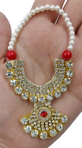 ARTISKRITI Small Golden Kundan Jarkan Mala for God Idol, Garland Haar for God Murti Idols, Small Mala for Statue, Figurines, Set of 2 (Golden Kundan)