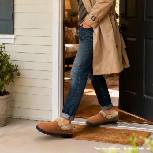 Image of Zizor Men's Warm Slippers Suede Memory Foam Loafer House Shoes