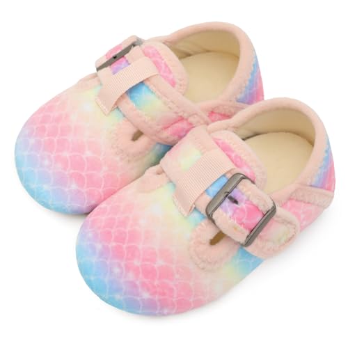 L-RUN Toddler House Slippers Girls Wide Toe Anti-Skid Bottom Easy-On Strap Perfect for Playtime Mermaid 9-9.5 Toddler
